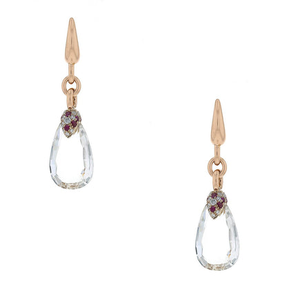 Pomellato Pin Up rock crystal, diamonds, rubies and gold earrings