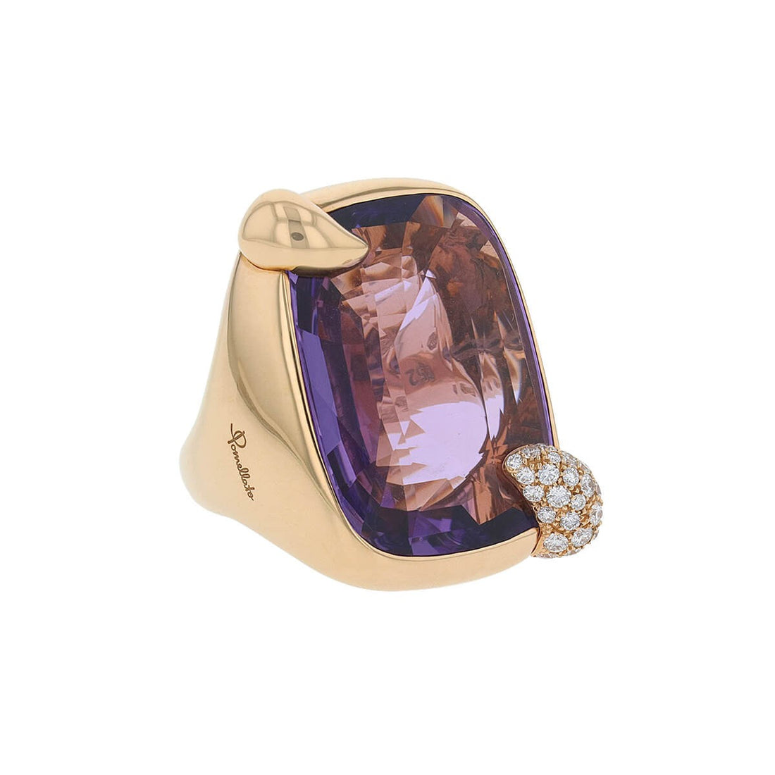 Pomellato Ritratto diamonds, amethyst and gold ring