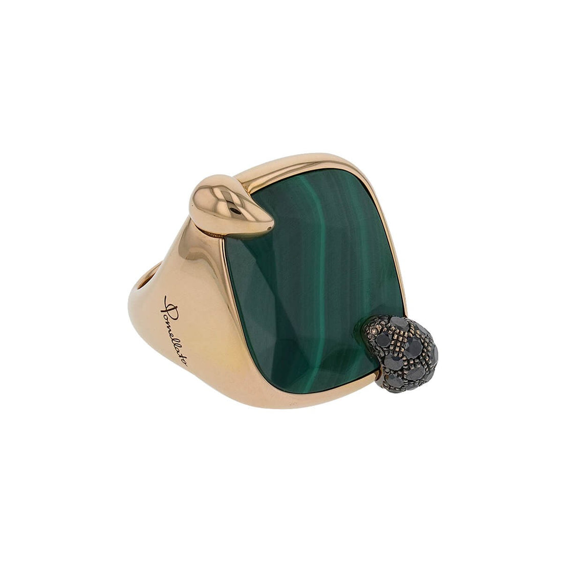 Pomellato Ritratto malachite, black diamonds and gold ring