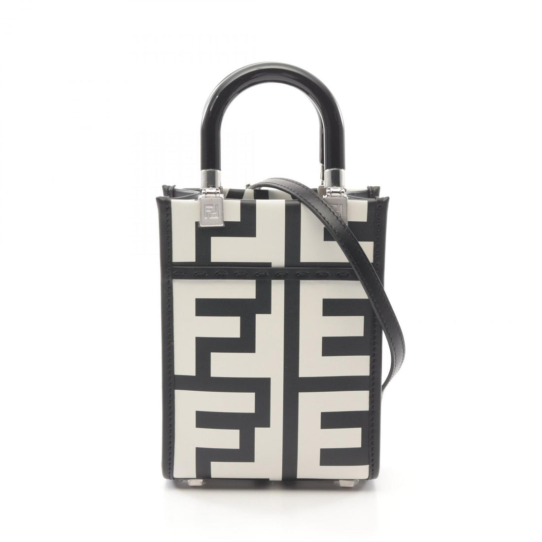 Fendi Sunshine Shopper Mini 2way Handbag 8bs 051 Leather Black White