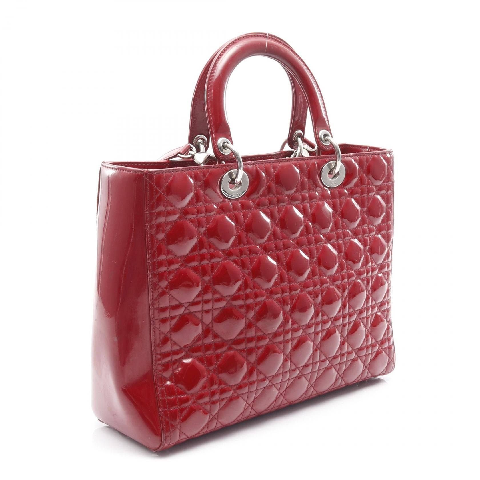 Christian Dior Christian Dior Large Cannage Handbag Red Patent Leather
