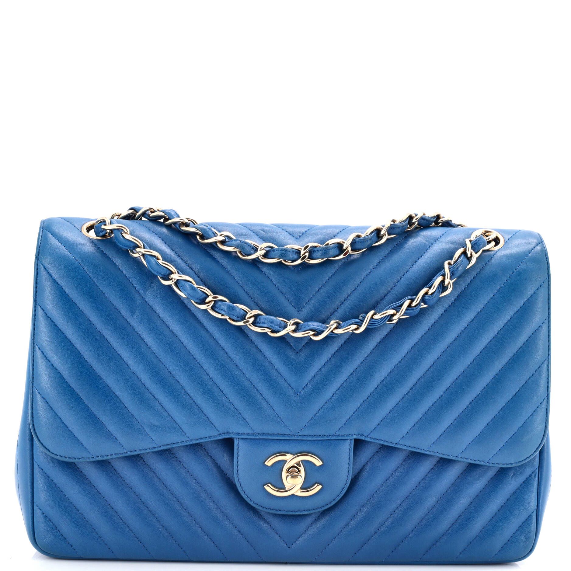 Chanel Classic Double Flap Bag Chevron Lambskin Jumbo
