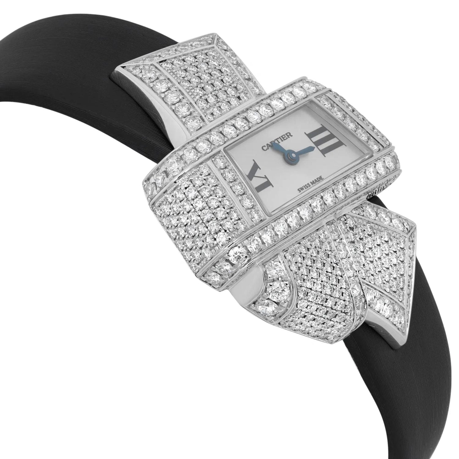 Cartier Libre Noeud 18K White Gold Silver Dial Diamonds Ladies Watch 3080