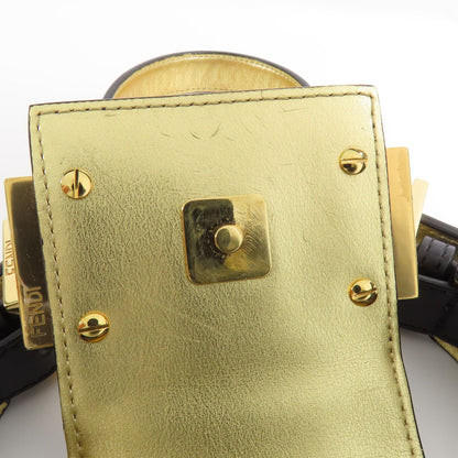 Fendi Cowhide Leather Cookie Hobo Bag Golden Shoulder Bag Black Calfskin (cowhide) 8bs 065