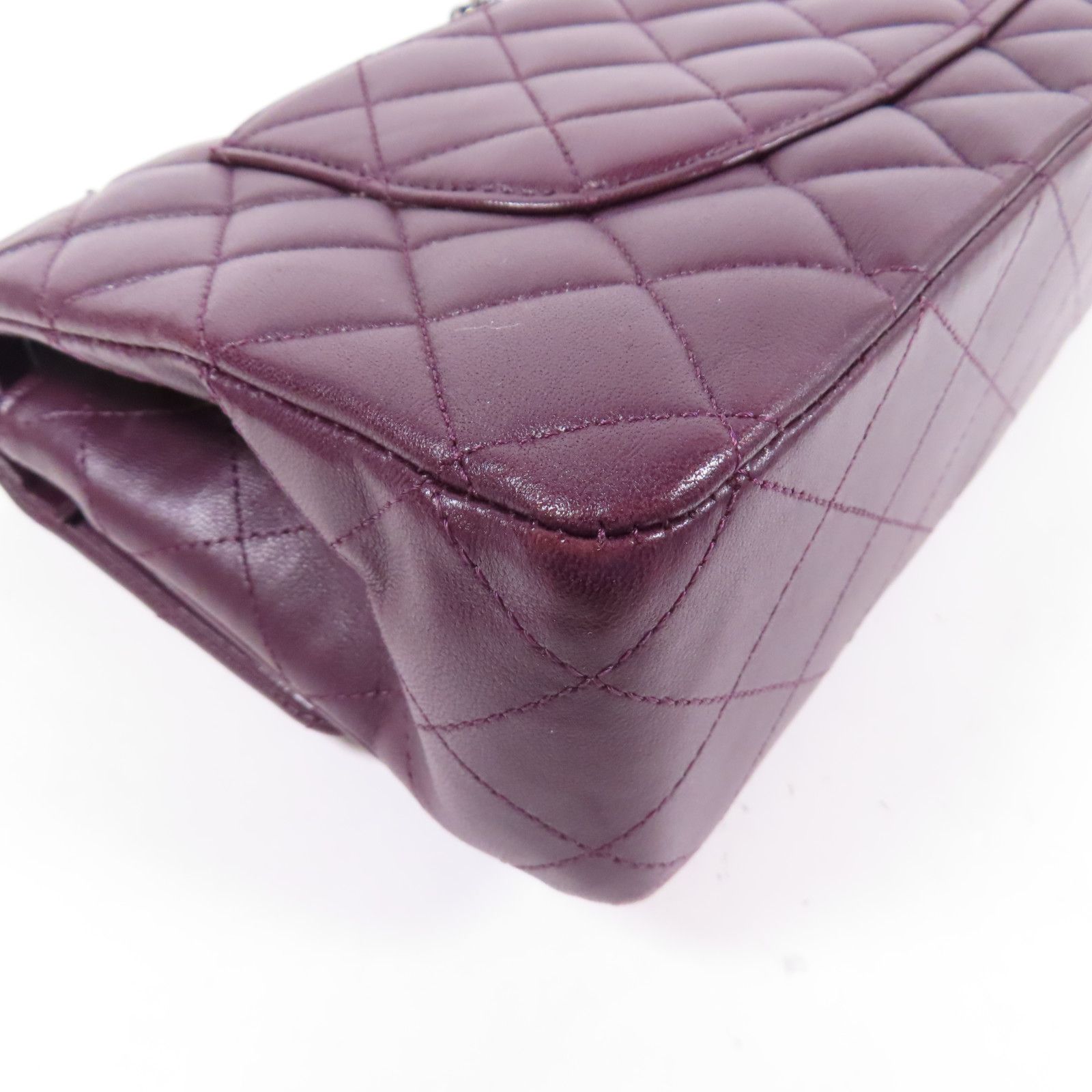 Chanel Purple Sheepskin Leather Classic 25 Silver Shoulder Bag Lambskin (sheep Leather) A 01112