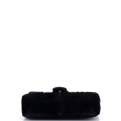 Gucci GG Marmont Flap Bag Crystal Embellished Matelasse Velvet Medium