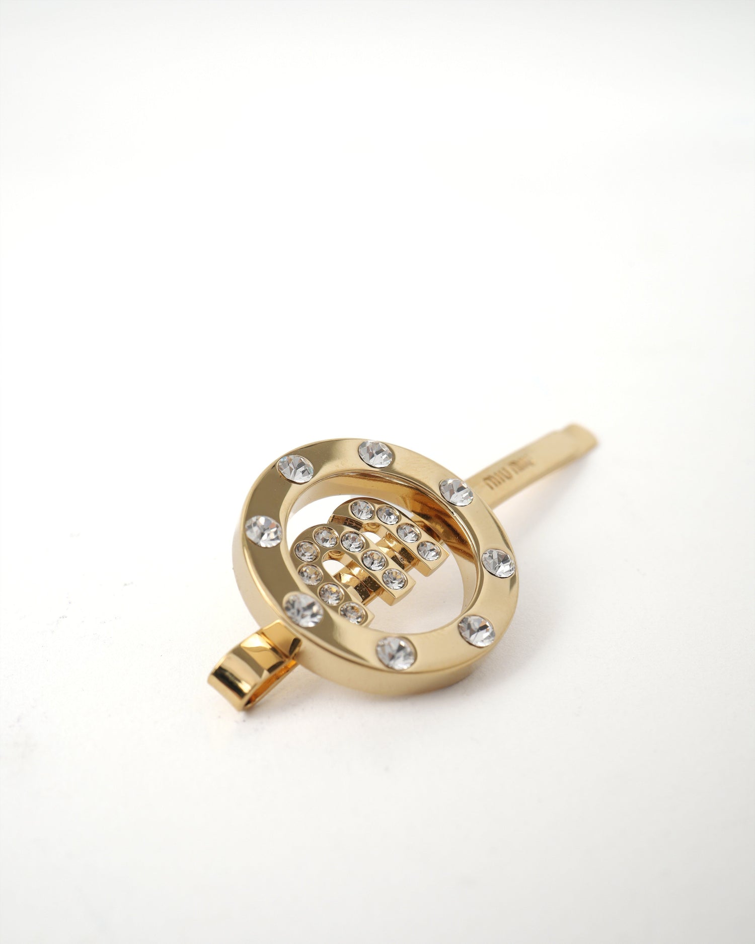 Miu Miu Logo Rhinestone Gold Hairpin