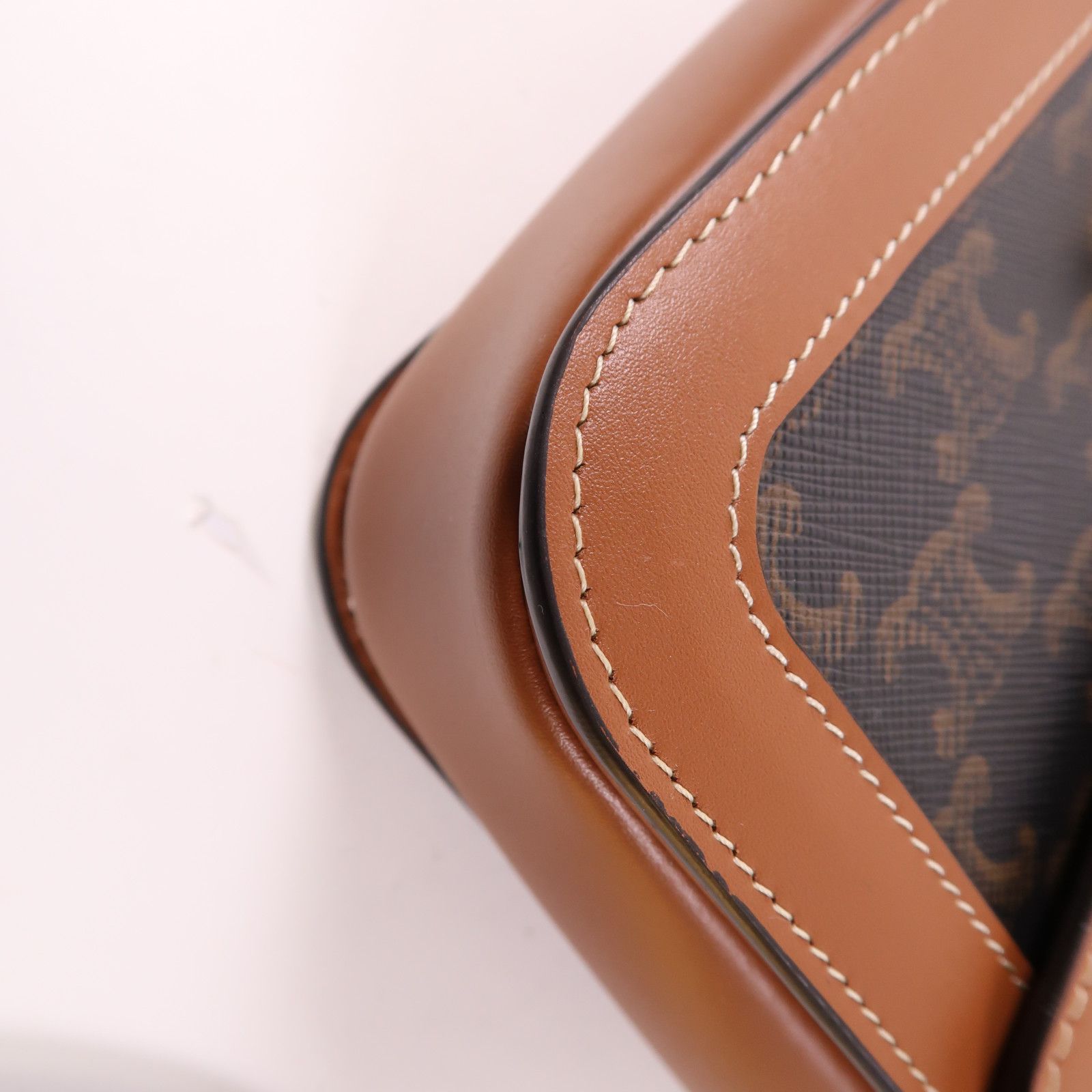 Celine Canvas Classique Triomphe Bag Gold Shoulder Bag Brown