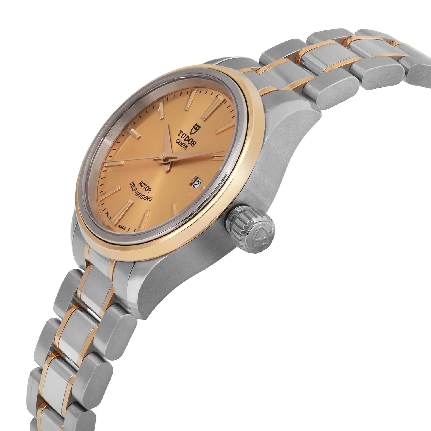 Tudor Style 28 18K Yellow Gold Steel Champagne Dial Ladies Watch 12103-0001