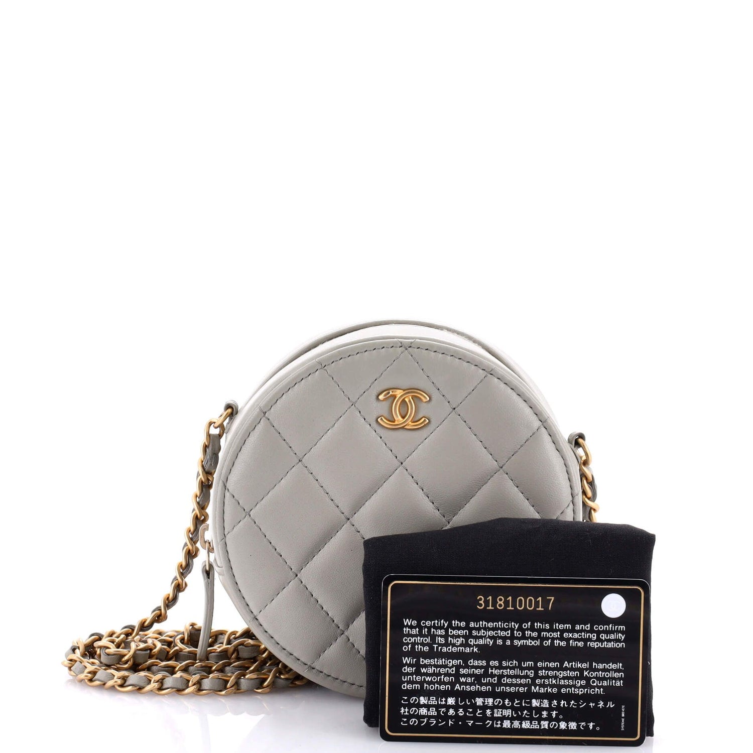 Chanel Pearl Crush Round Clutch With Chain Quilted Lambskin