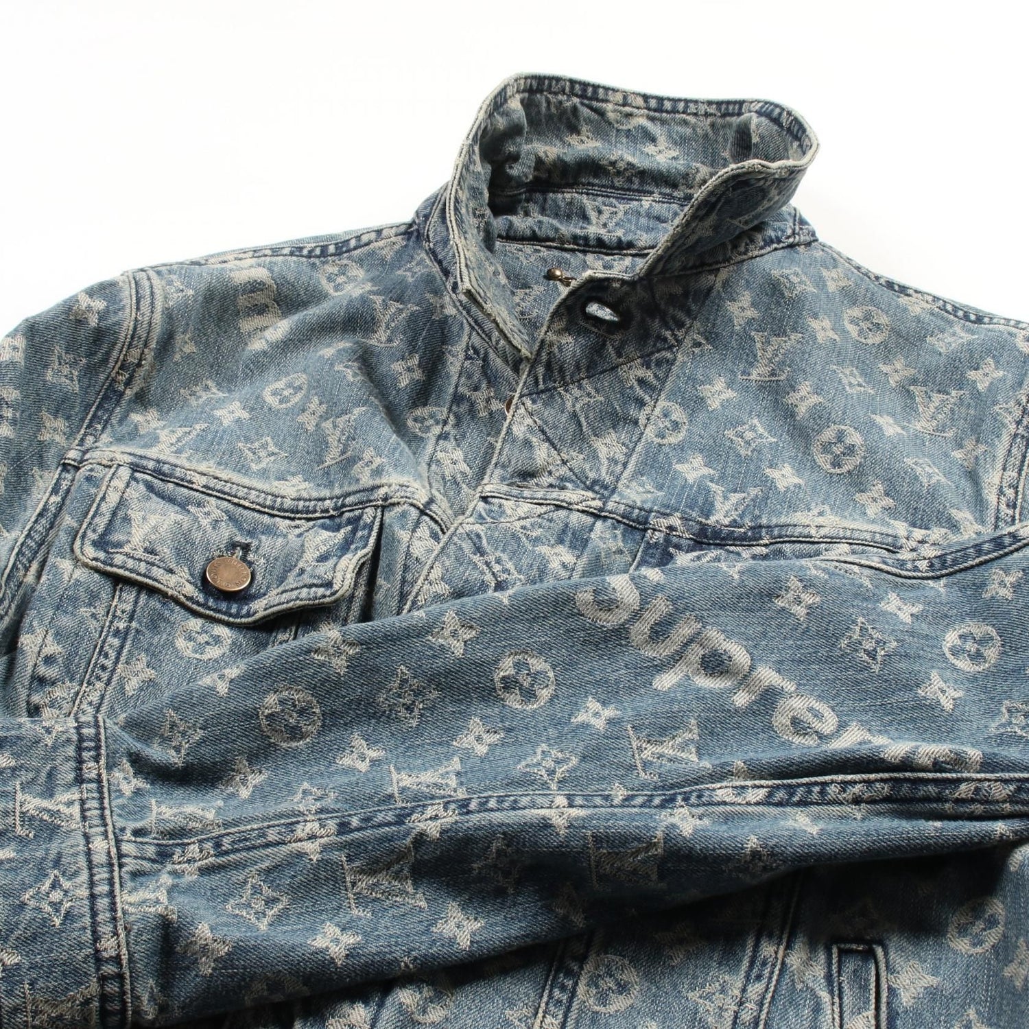 Louis Vuitton X Supreme Monogram Denim Jacket Hda 91wall Cotton Blue Mens 44
