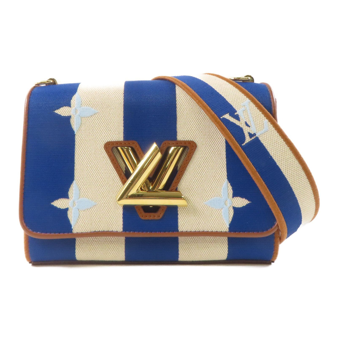 Louis Vuitton Canvas/leather Twist Gold Shoulder Back Bag Blue/white/black Blue White Blue/white/brown Shoulder Bag M 57