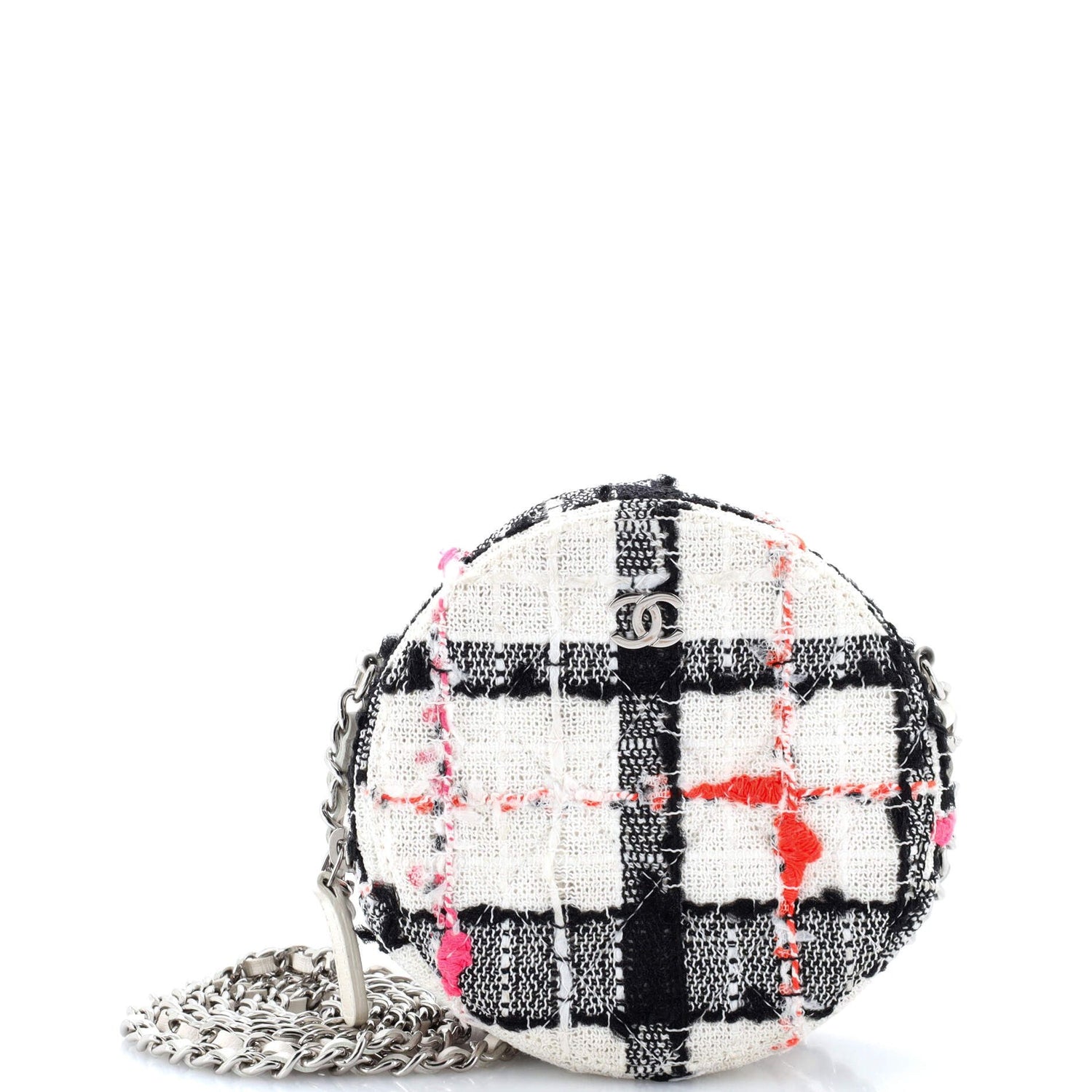 Chanel Round Clutch With Chain Quilted Tweed Mini