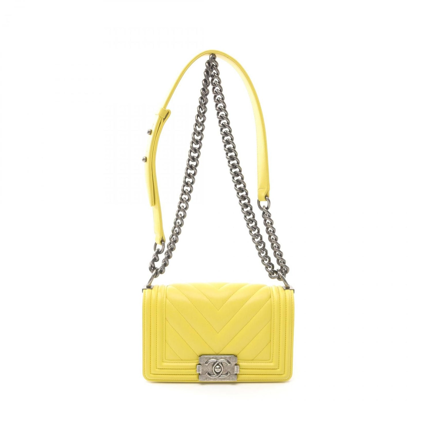 Chanel Yellow Boy Small Chevron V Stitch Shoulder Bag Lambskin (sheep Leather) A 67085