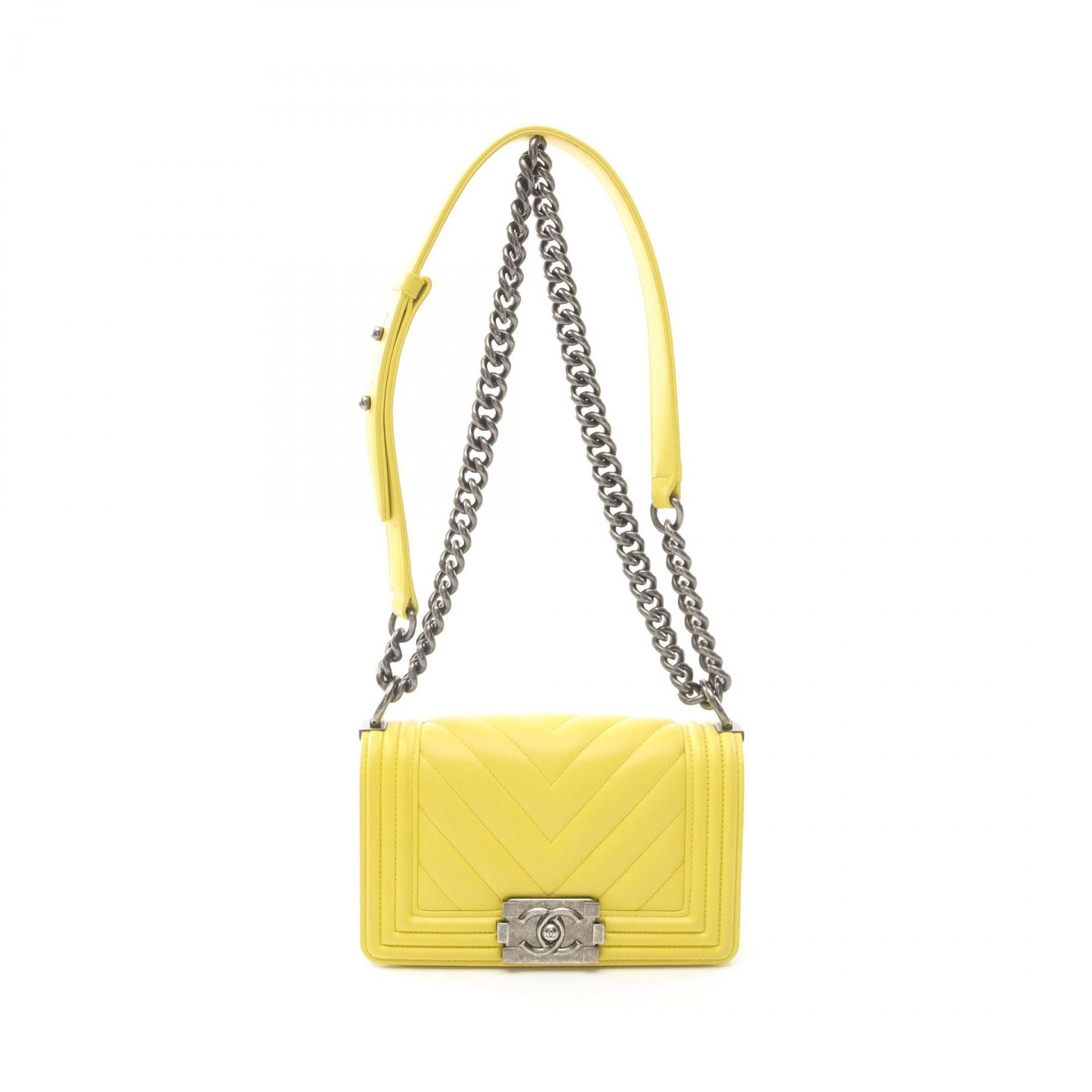 Chanel Yellow Boy Small Chevron V Stitch Shoulder Bag Lambskin (sheep Leather) A 67085
