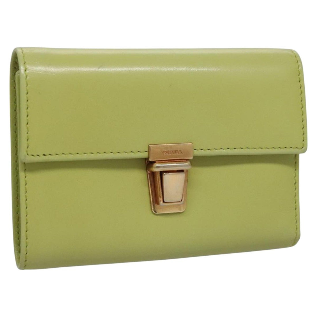 Prada Wallet Leather Green Gold Auth