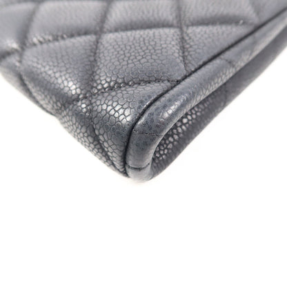 Chanel Black Cowhide Leather Clutch With Chain Silver Cross Shoulder Back Bag Calfskin (cowhide)