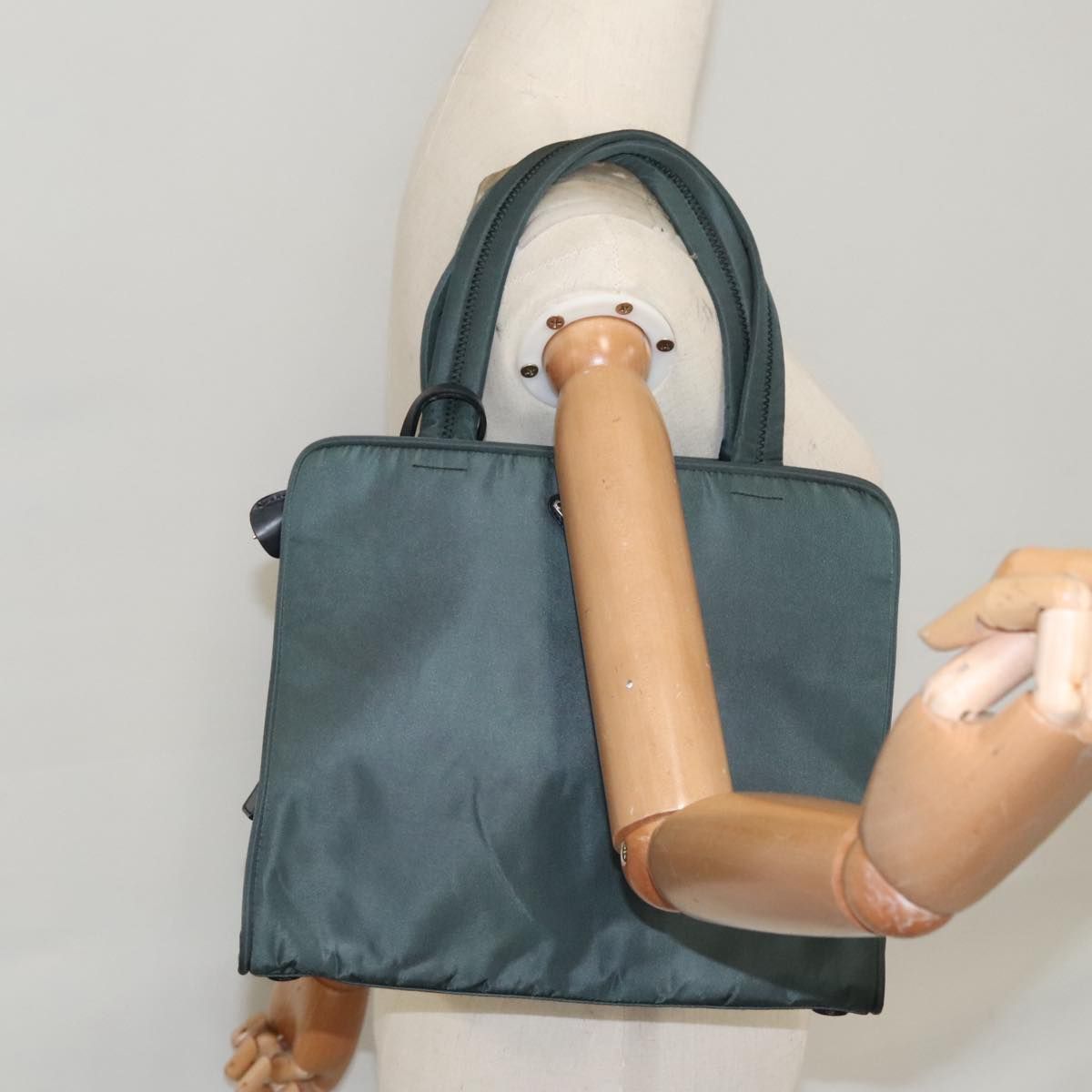 Prada Hand Bag Nylon Green Silver Auth