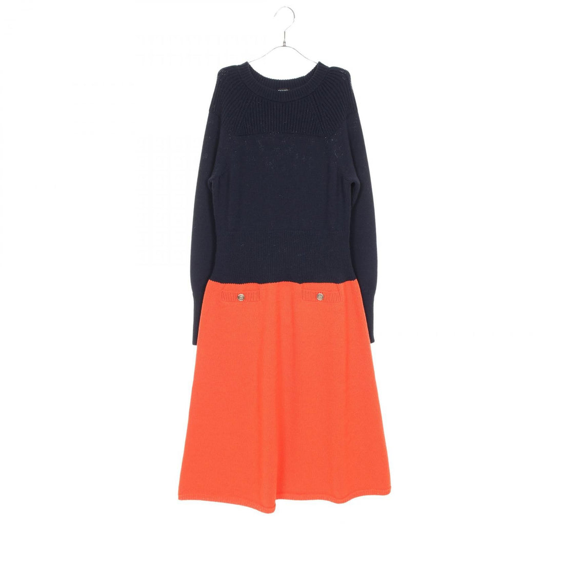 Chanel Navy Brown Coco Mark Button Dress Wool P 78446k 11310