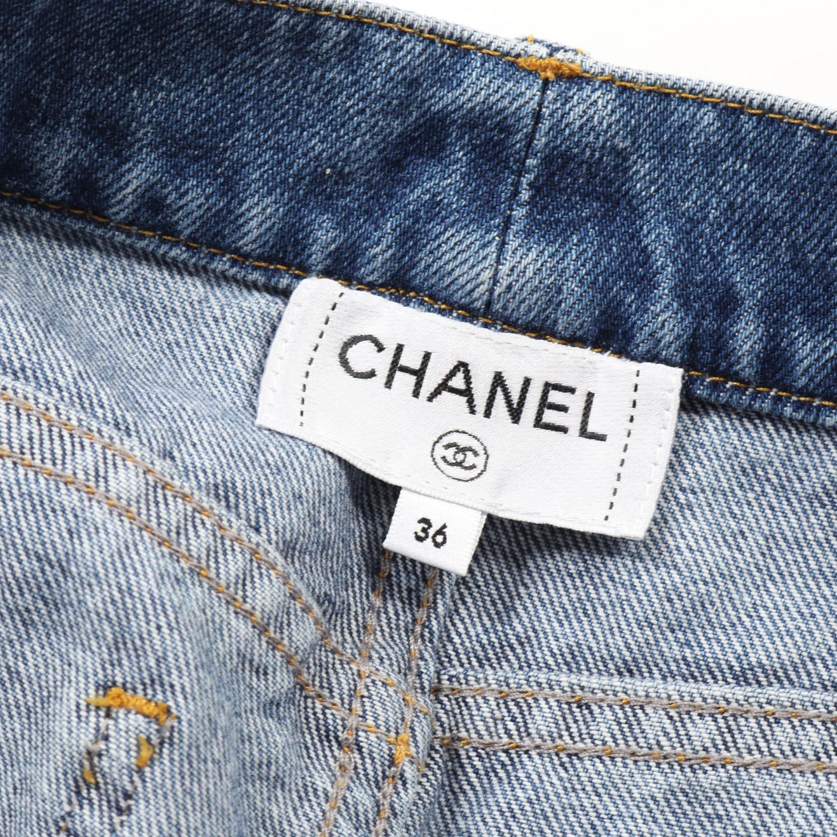 Chanel Navy Coco Mark Button Denim Pants Cotton