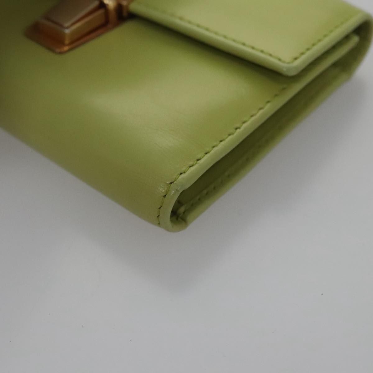 Prada Wallet Leather Green Gold Auth