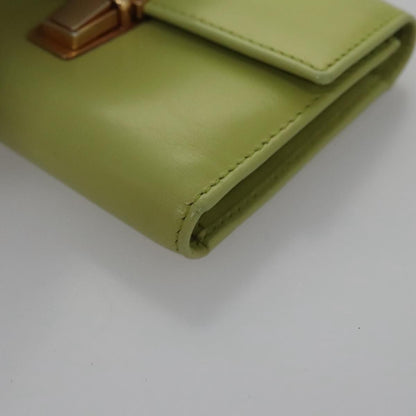 Prada Wallet Leather Green Gold Auth