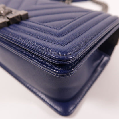 Chanel Blue Cowhide Leather Boy 7.9 Crossbody Back Bag Calfskin (cowhide)