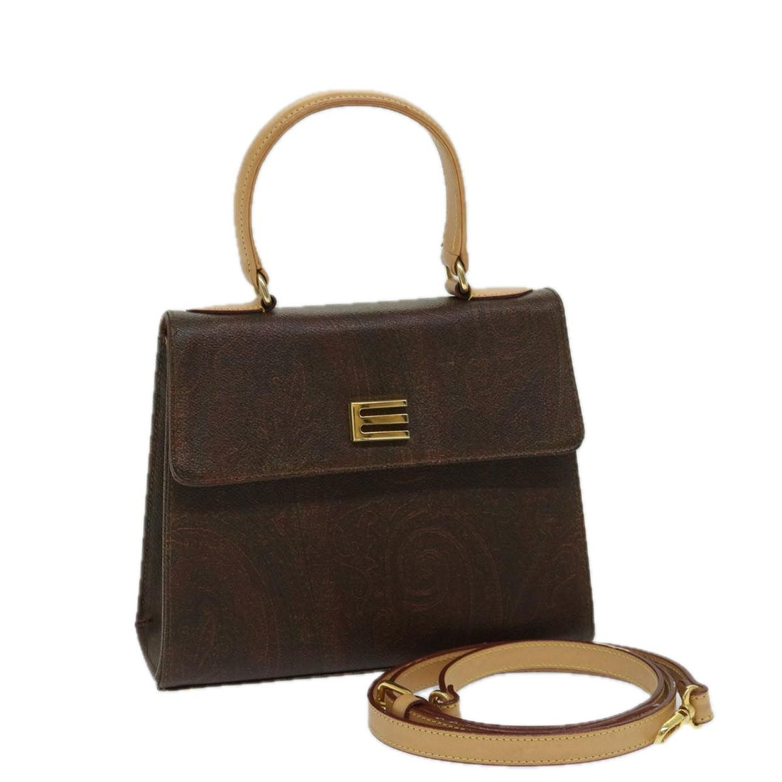 Etro Hand Bag Pvc Leather 2way Brown Auth