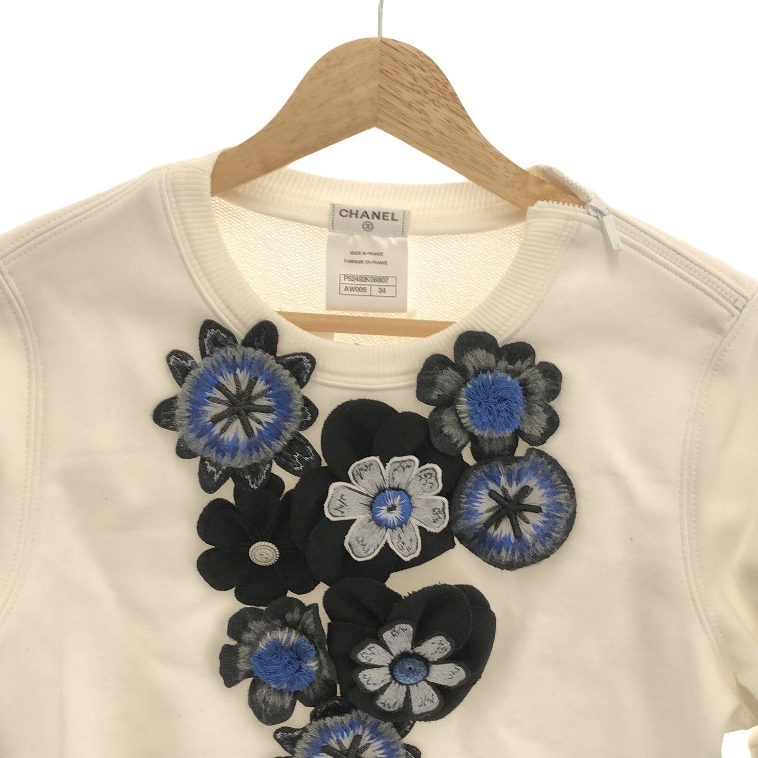 Chanel Crew Neck Sweatshirt White Cotton 34