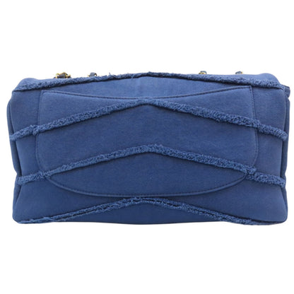 Chanel Coco Shoulder Handbag Blue Chevron Quilted Denim