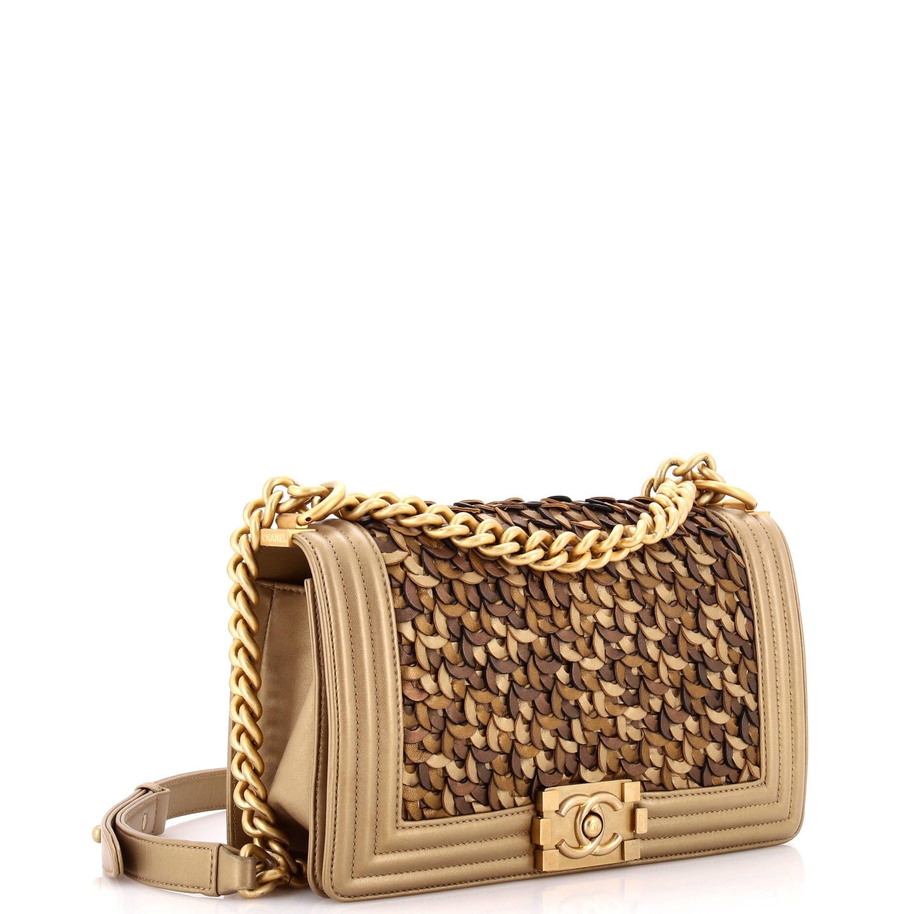 Chanel Boy Flap Bag Braided Metallic Lambskin Old Medium