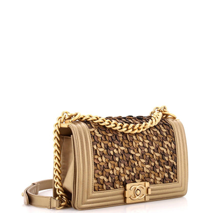 Chanel Boy Flap Bag Braided Metallic Lambskin Old Medium