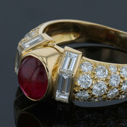 Ruby, diamonds and gold ring