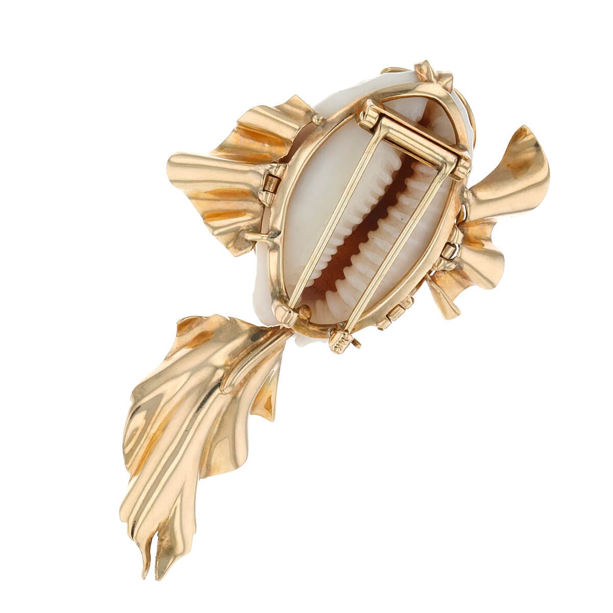 Ruby, shell and 14k gold brooch