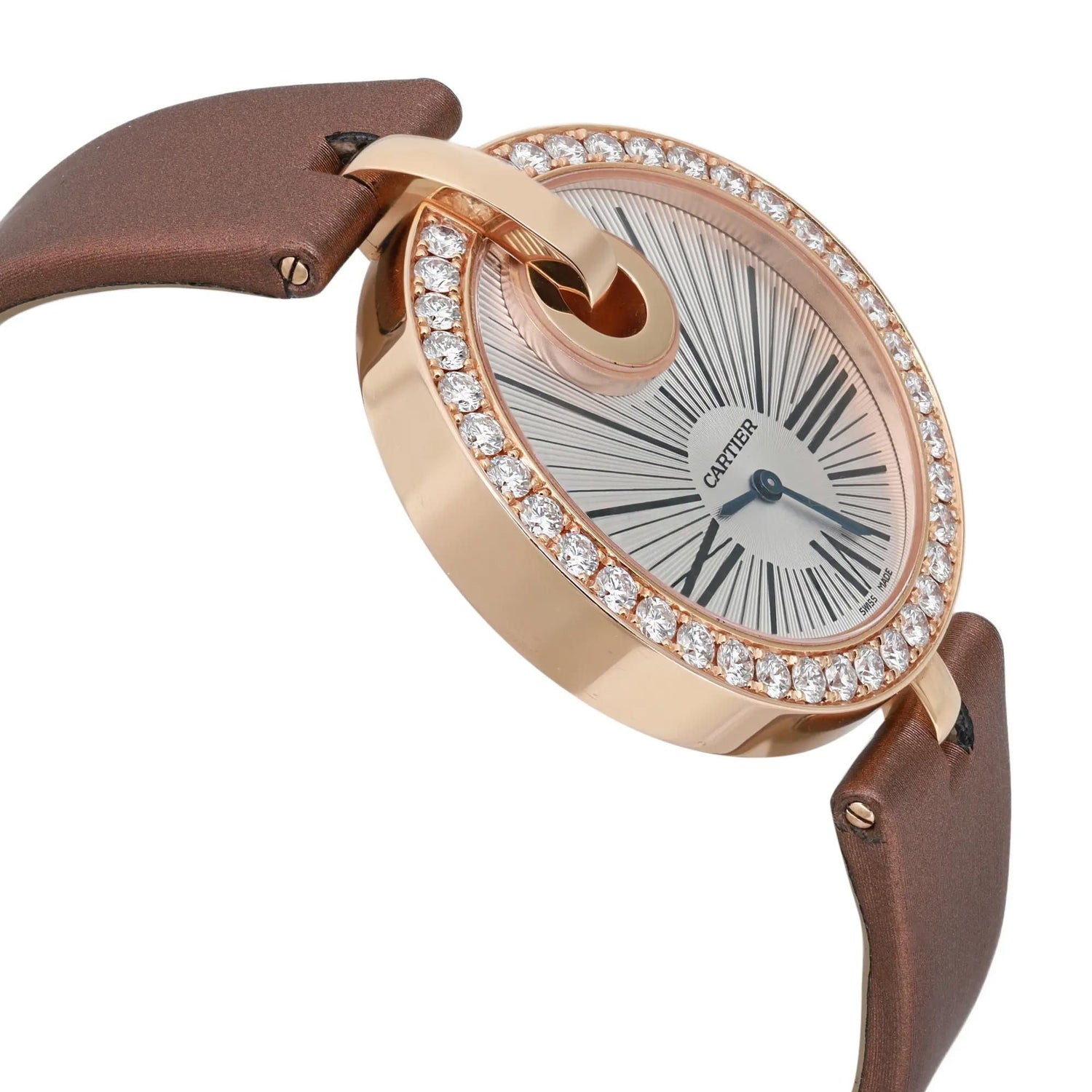 Cartier Captive 18k Rose Gold Diamond Silver Dial Ladies Quartz Watch WG600011