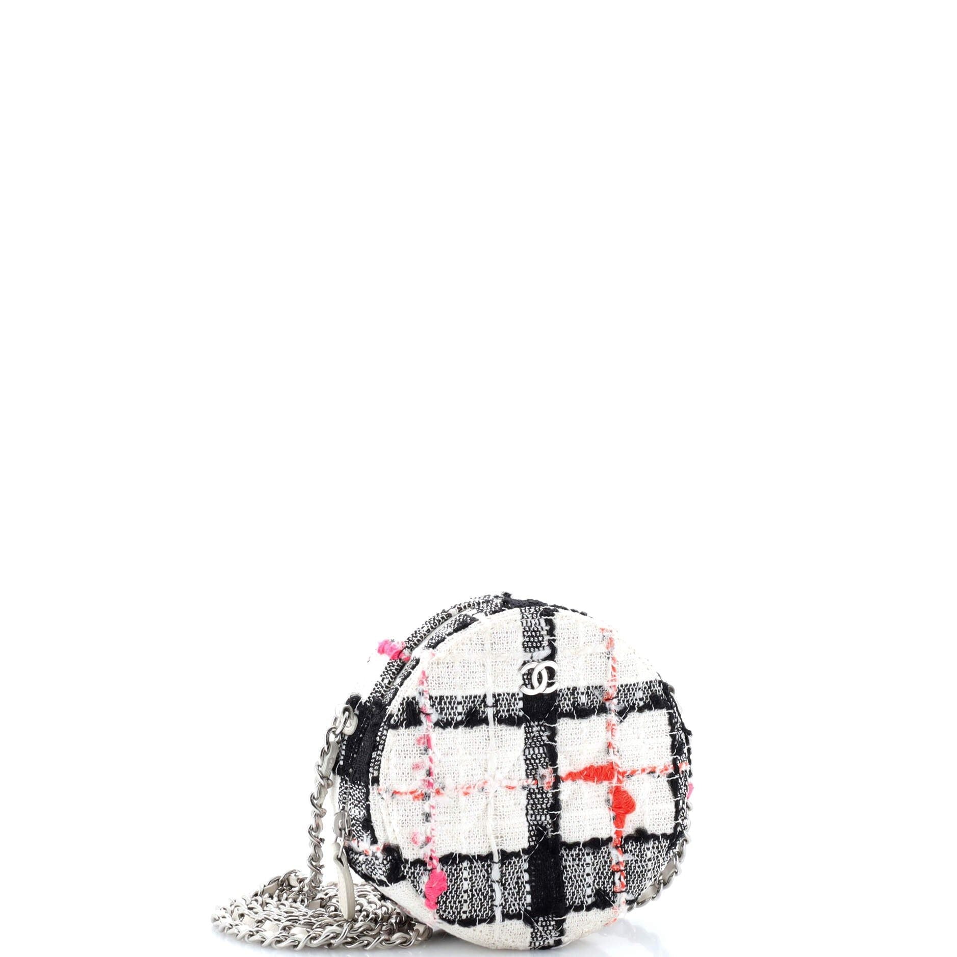 Chanel Round Clutch With Chain Quilted Tweed Mini