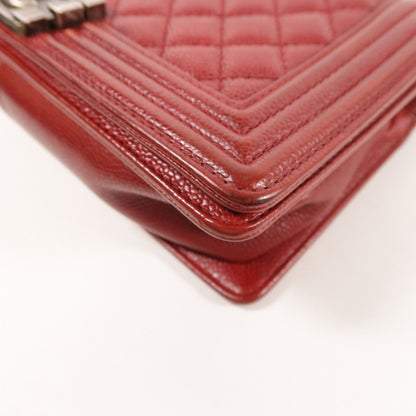 Chanel Red Cowhide Leather Boy 25 Silver Cross Shoulder Back Bag Calfskin (cowhide)