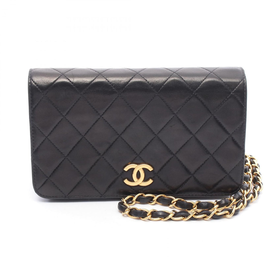 Chanel Black Matelasse Full Flap Shoulder Bag Lambskin (sheep Leather) A 03568