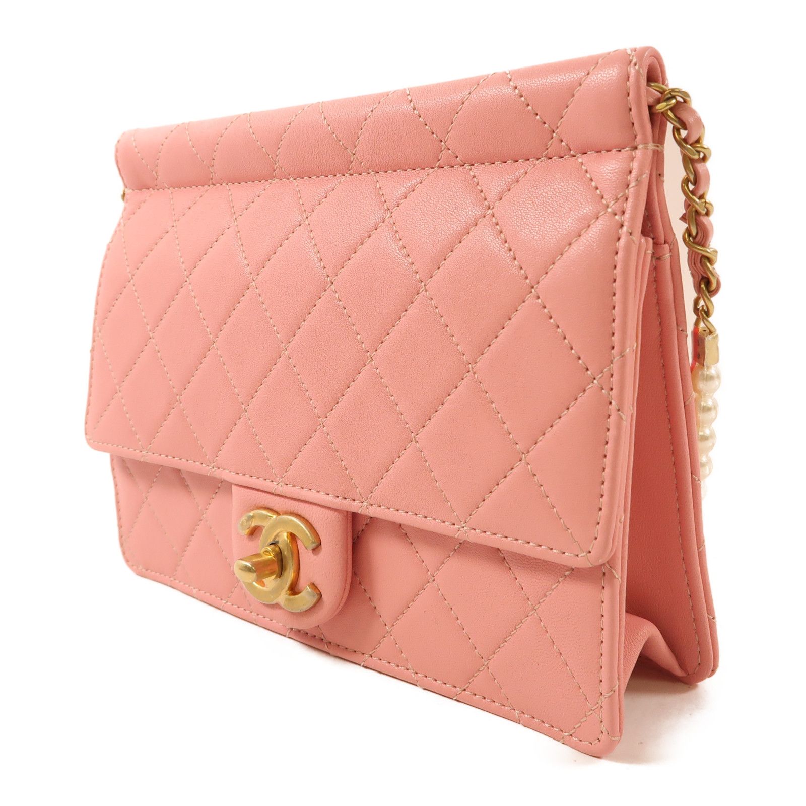 Chanel Pink Cowhide Leather Chain Shoulder Golden Shoulder Bag Powder Red Shoulder Bag Calfskin (cowhide)