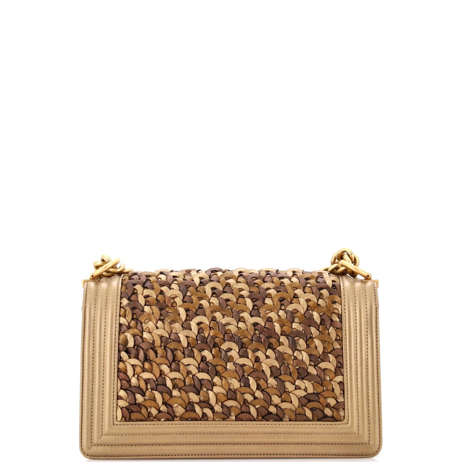 Chanel Boy Flap Bag Braided Metallic Lambskin Old Medium