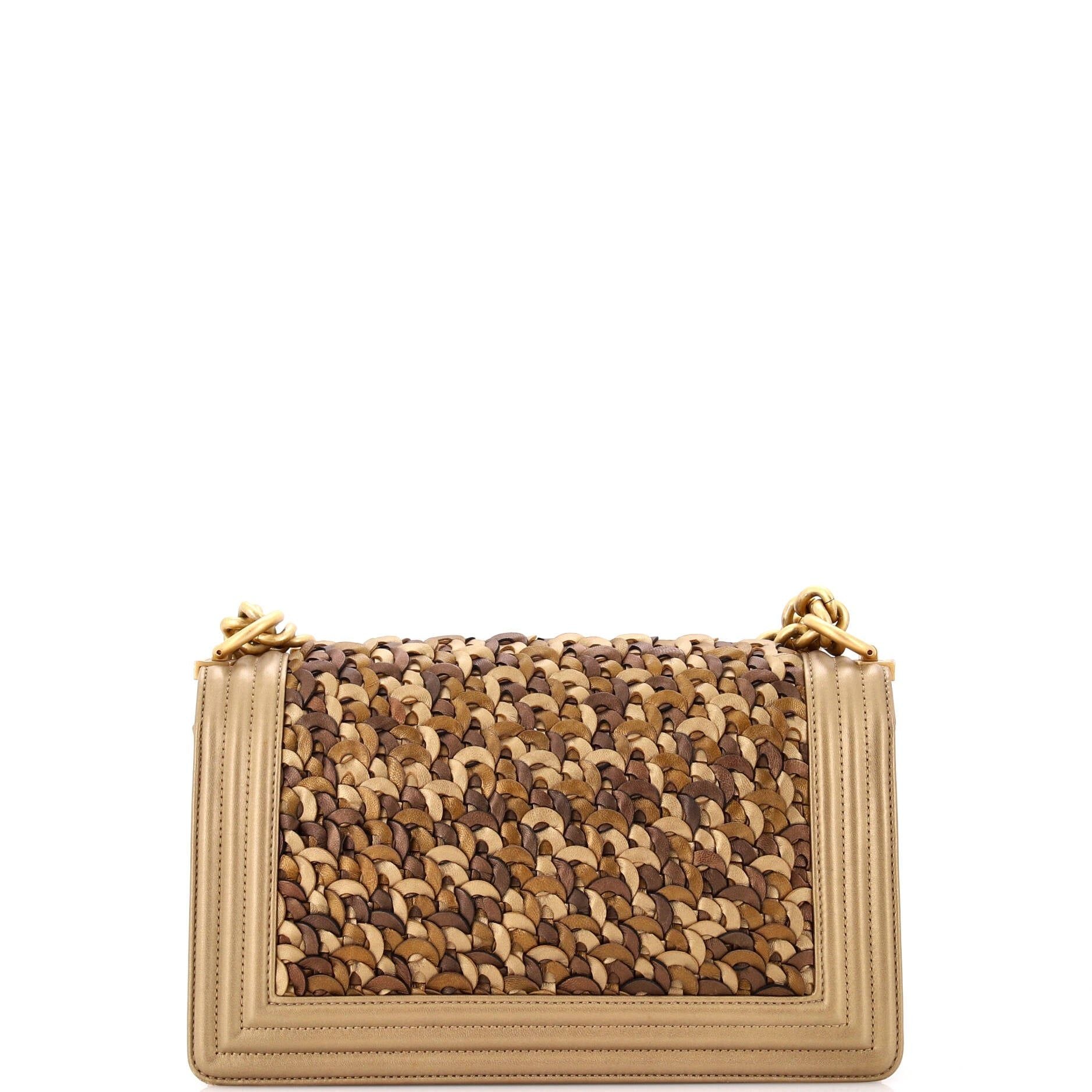 Chanel Boy Flap Bag Braided Metallic Lambskin Old Medium