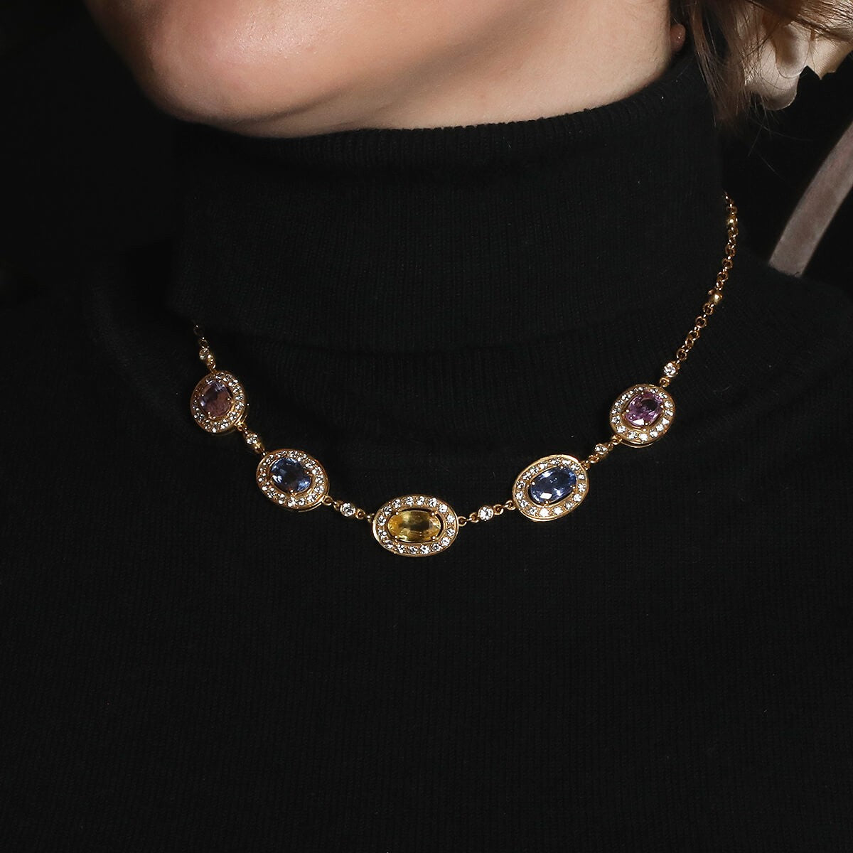 Sabbadini colored sapphires, diamonds and gold necklace