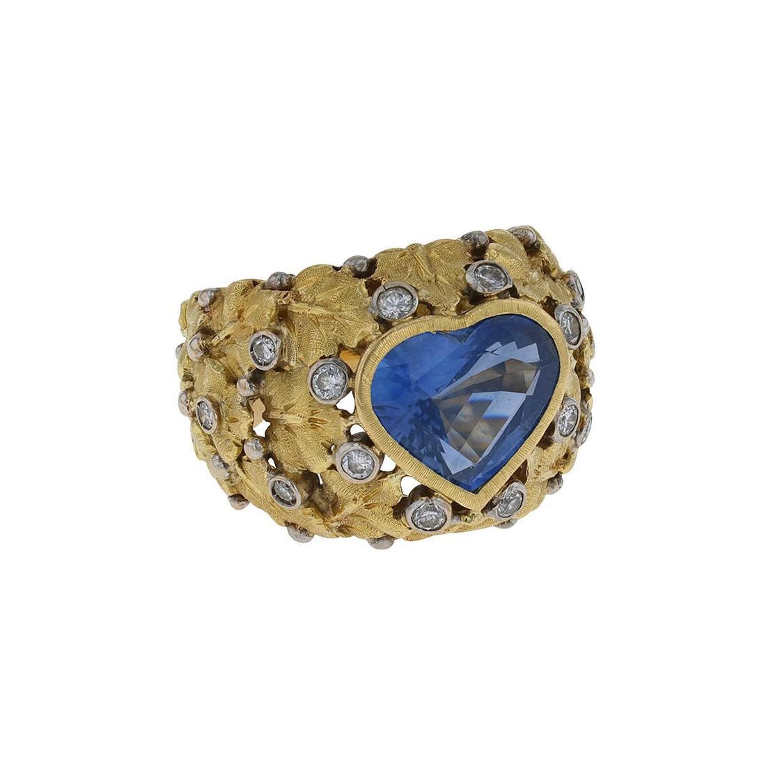 Sapphire, diamonds and gold ring