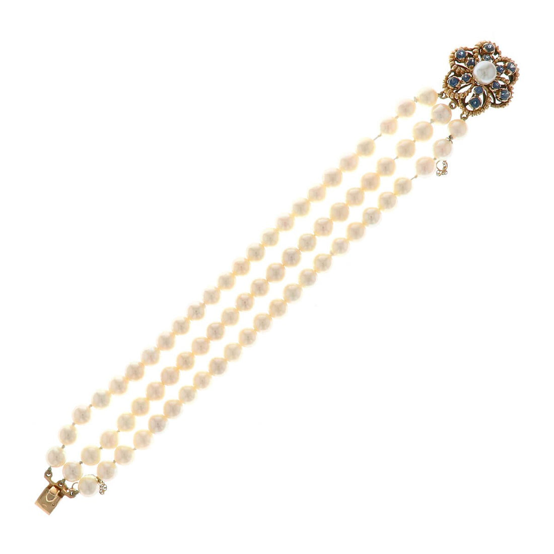 Sapphires, cultured pearls and gold bracelet