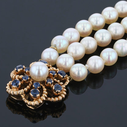 Sapphires, cultured pearls and gold bracelet