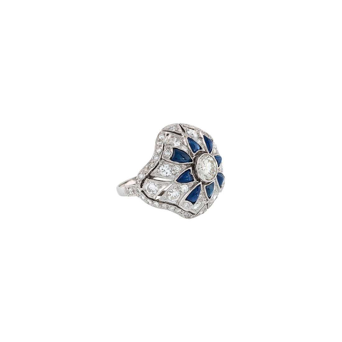 Sapphires, diamonds and platinum ring