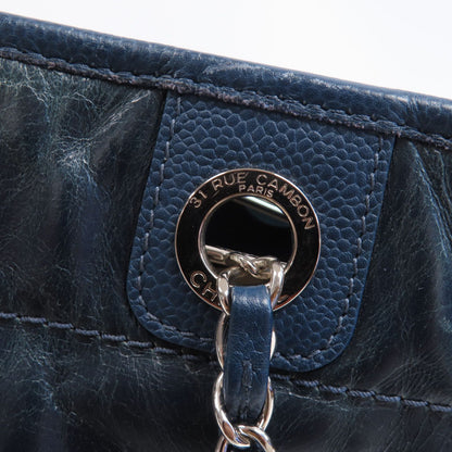 Chanel Blue Cowhide Leather Tote Ginpaku Hand-turned Bag Blue Tote Bag Calfskin (cowhide)