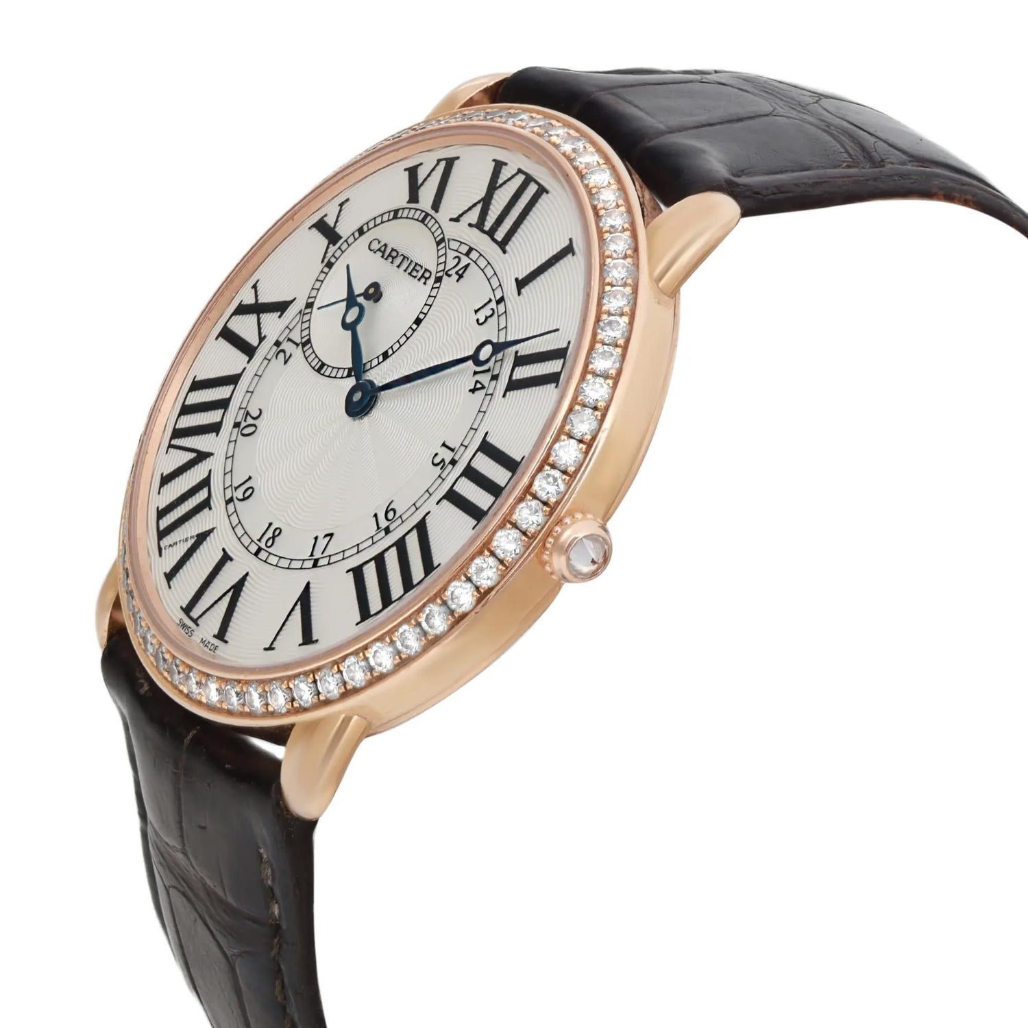 Cartier Ronde Louis 18K Rose Gold Diamond White Dial Hand Wind Watch WR007001