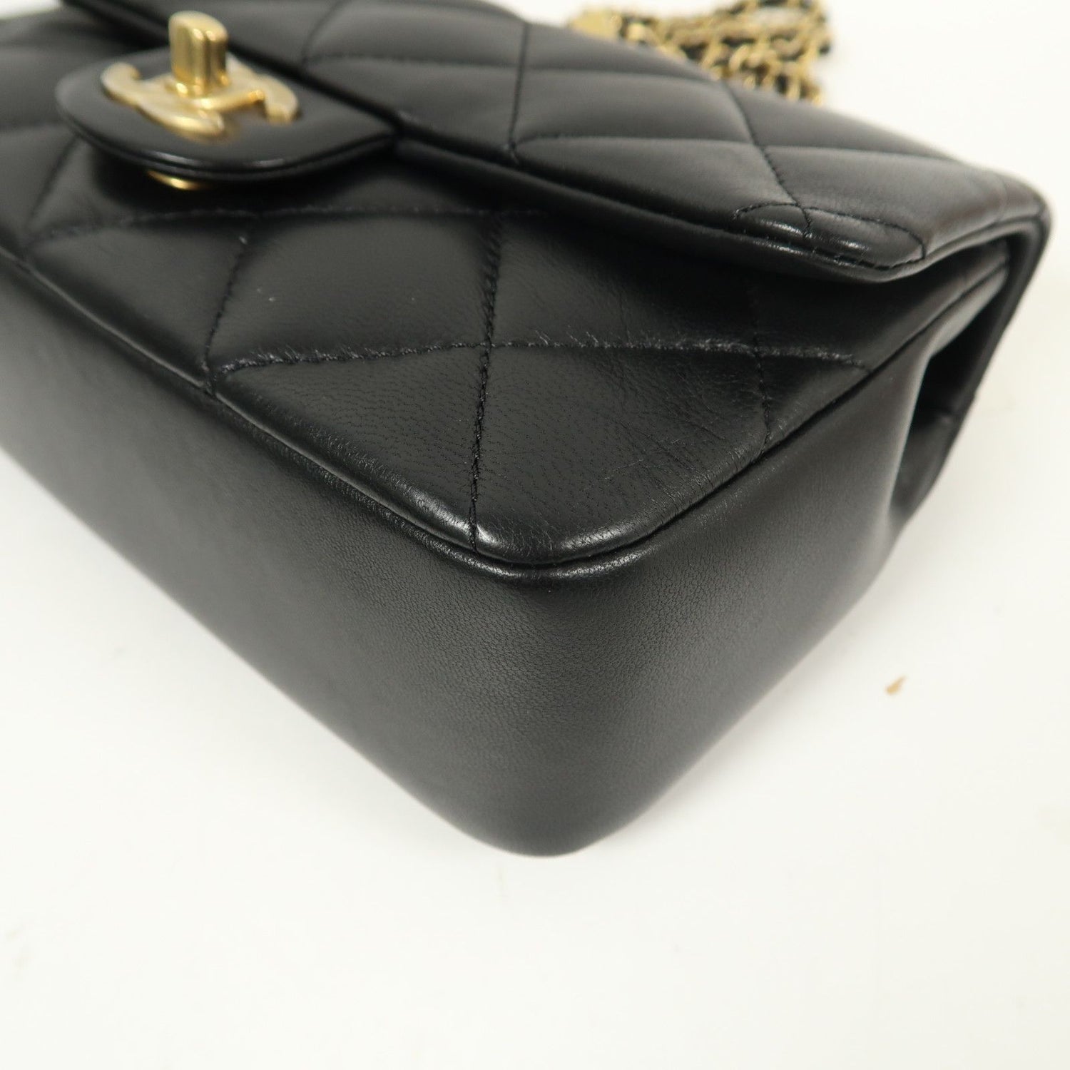 Chanel Black Sheepskin Leather Chain Shoulder Bag With Gold Buckle Black Shoulder Bag Lambskin (