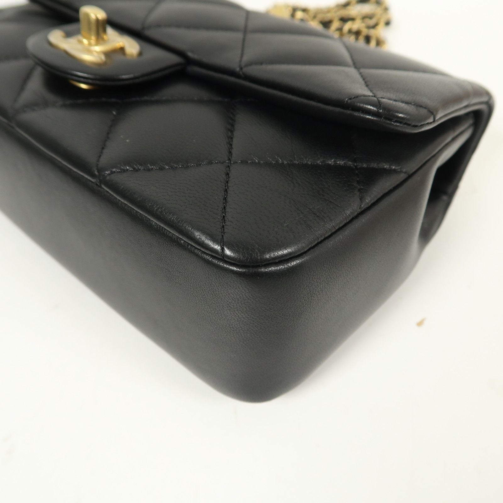 Chanel Black Sheepskin Leather Chain Shoulder Bag With Gold Buckle Black Shoulder Bag Lambskin (